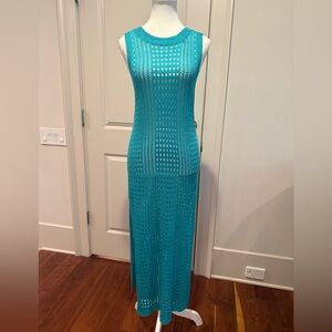 Crochet Teal Sleeveless Knit Maxi Cover-Up
